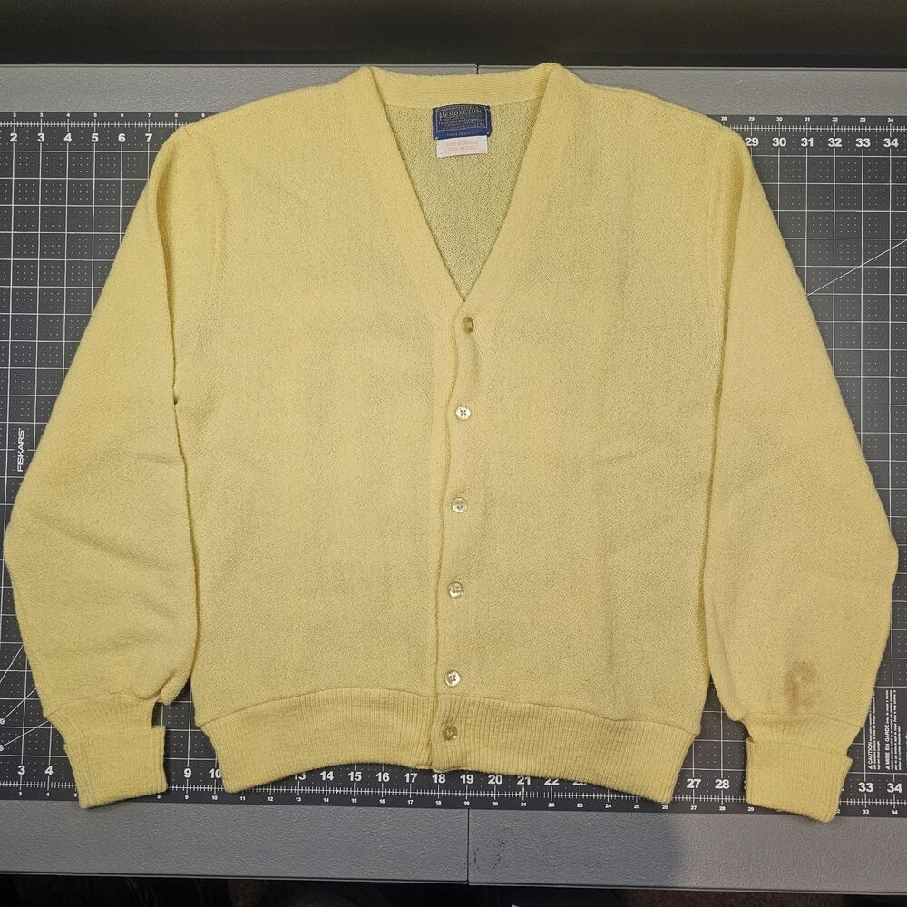 Vintage Pendleton Cardigan Medium Alpaca Wool Yellow Lightweight USA Preppy Read